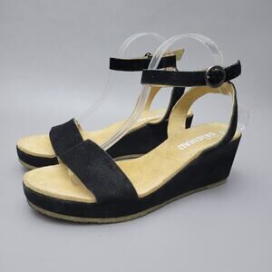 Clarks Sandals Women's 7.5 M Black Suede Wedge Ankle Strap Shoes Open Toe